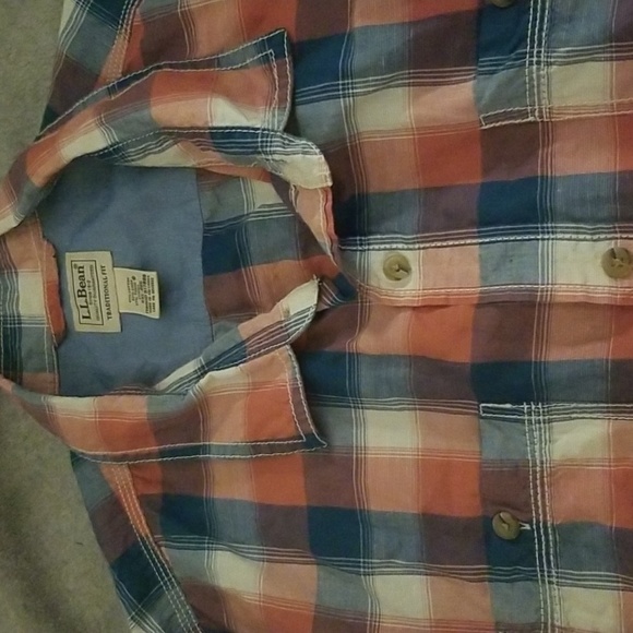 L. L.  BEAN XXL PLAID BLUE RED MENS SHORT SLEEVE LINEN COTTON SHIRT - Picture 2 of 11